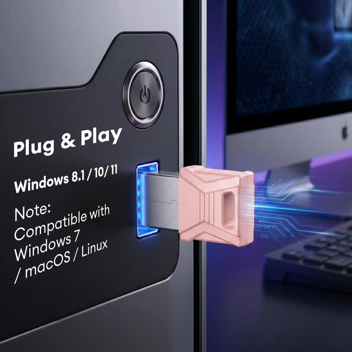 Molltto Pink USB Bluetooth Adapter for PC, Bluetooth 5.3 USB Dongle