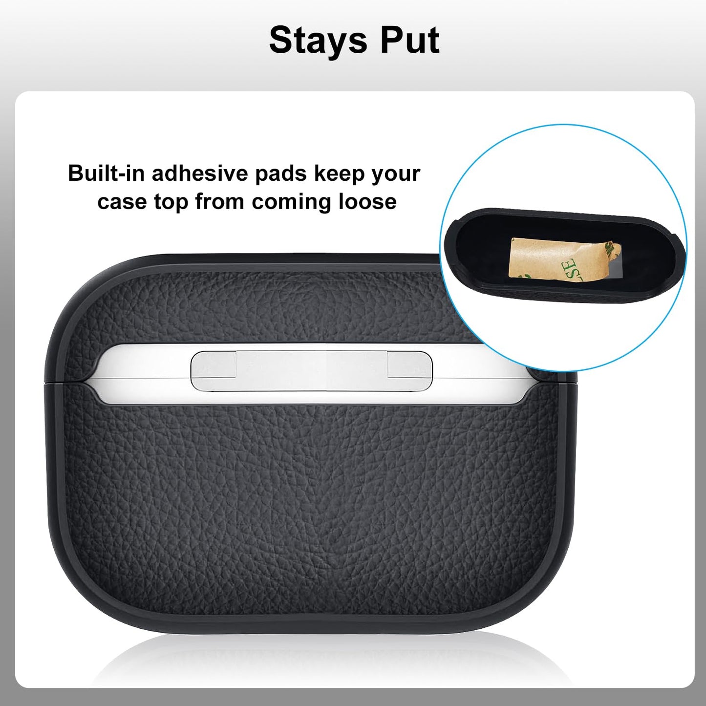 Case for AirPods Pro 3 (2025 Release), Leather-Texture TPU Shockproof Protective Cover with Keychain, Wrist Strap, Front LED Visible - Navy Blue