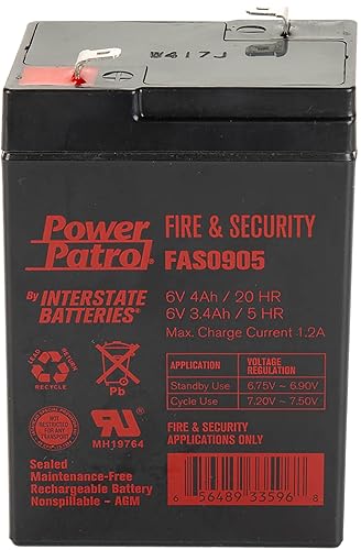 Interstate Batteries 6V 4Ah Fire & Security Battery (F1 Terminal) SLA AGM VRLA Power Patrol Rechargeable Replacement for Fire Alarms, Security…