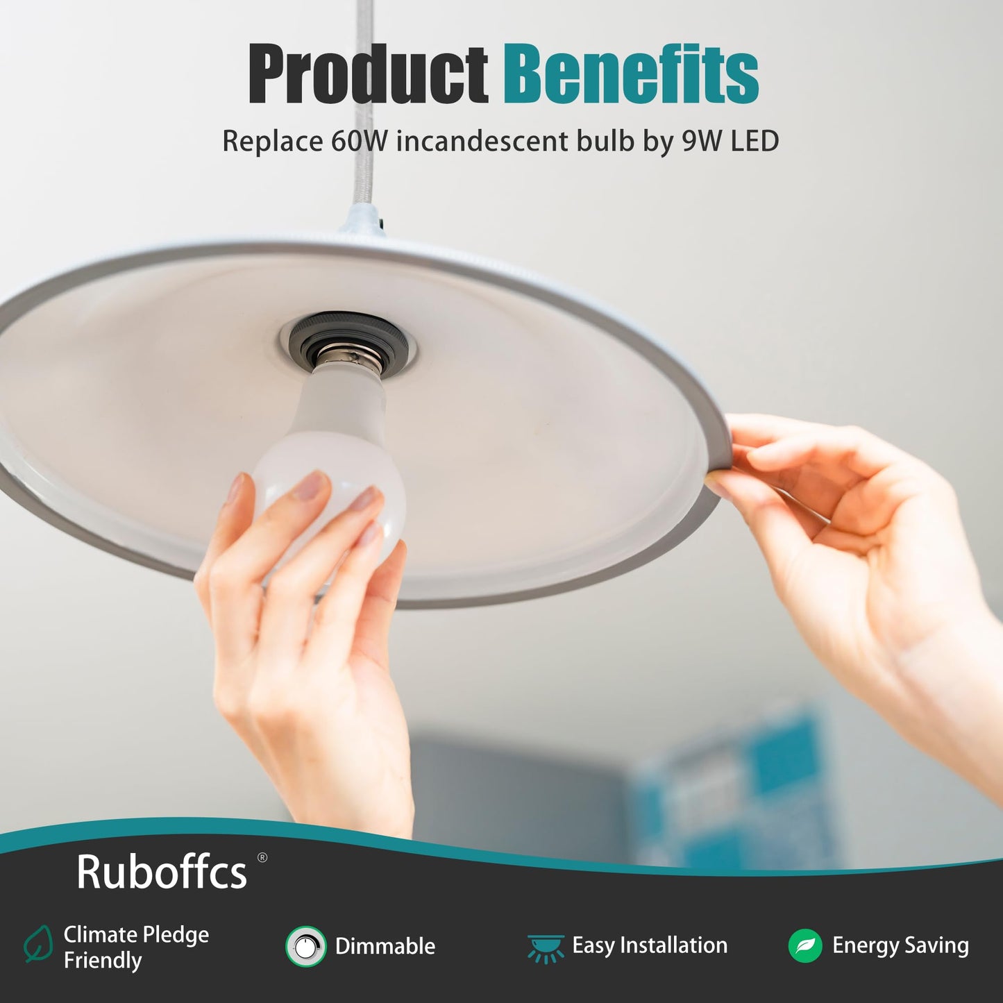 Ruboffcs A19 LED Light Bulbs,Soft White 2700K,60 Watt Equivalent,4-Packs