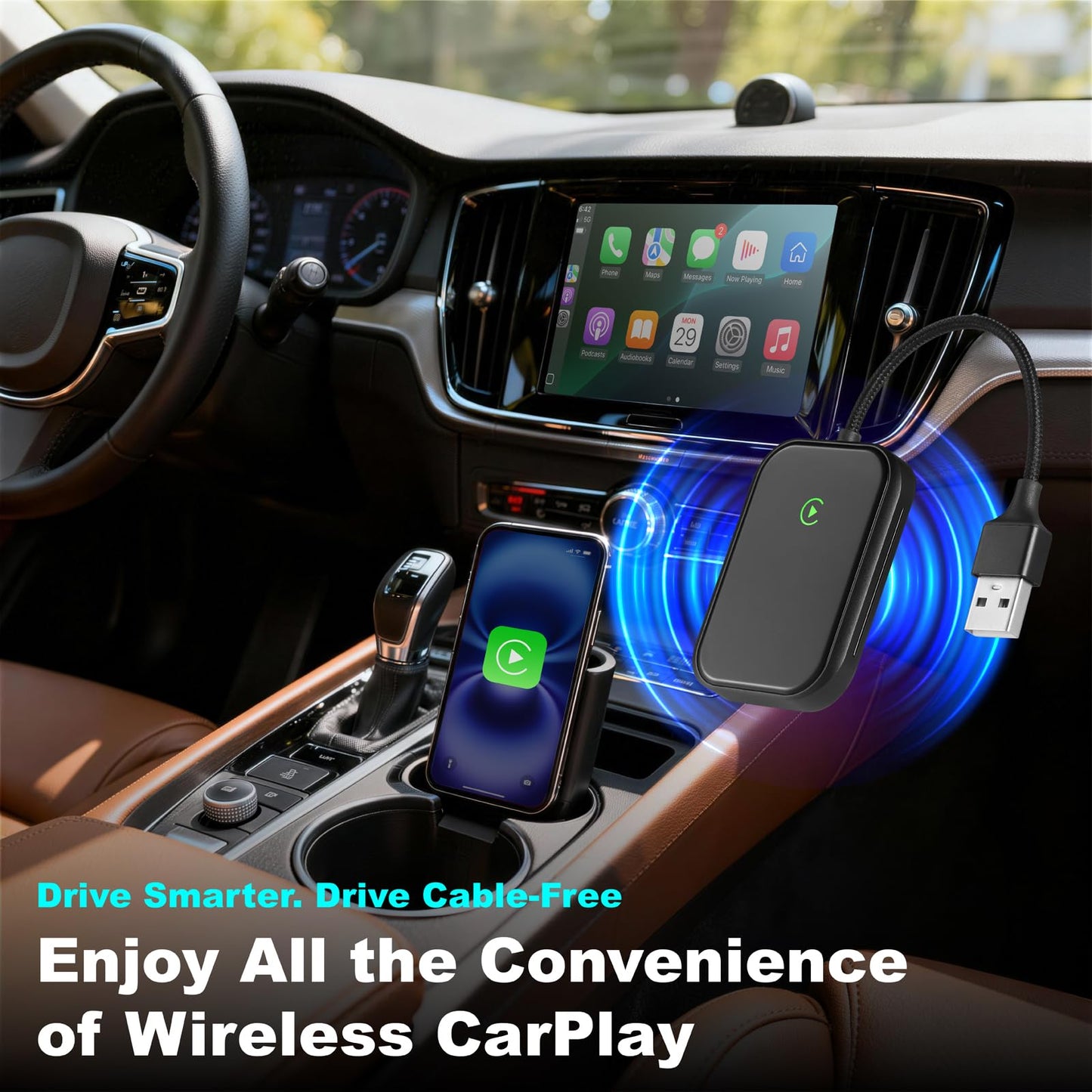 Wireless CarPlay Adapter for iPhone, Apple CarPlay Wireless Adapter USB-C, Bluetooth Connection, Auto-Switch for Multiple iPhones, Fast & Stable, iOS