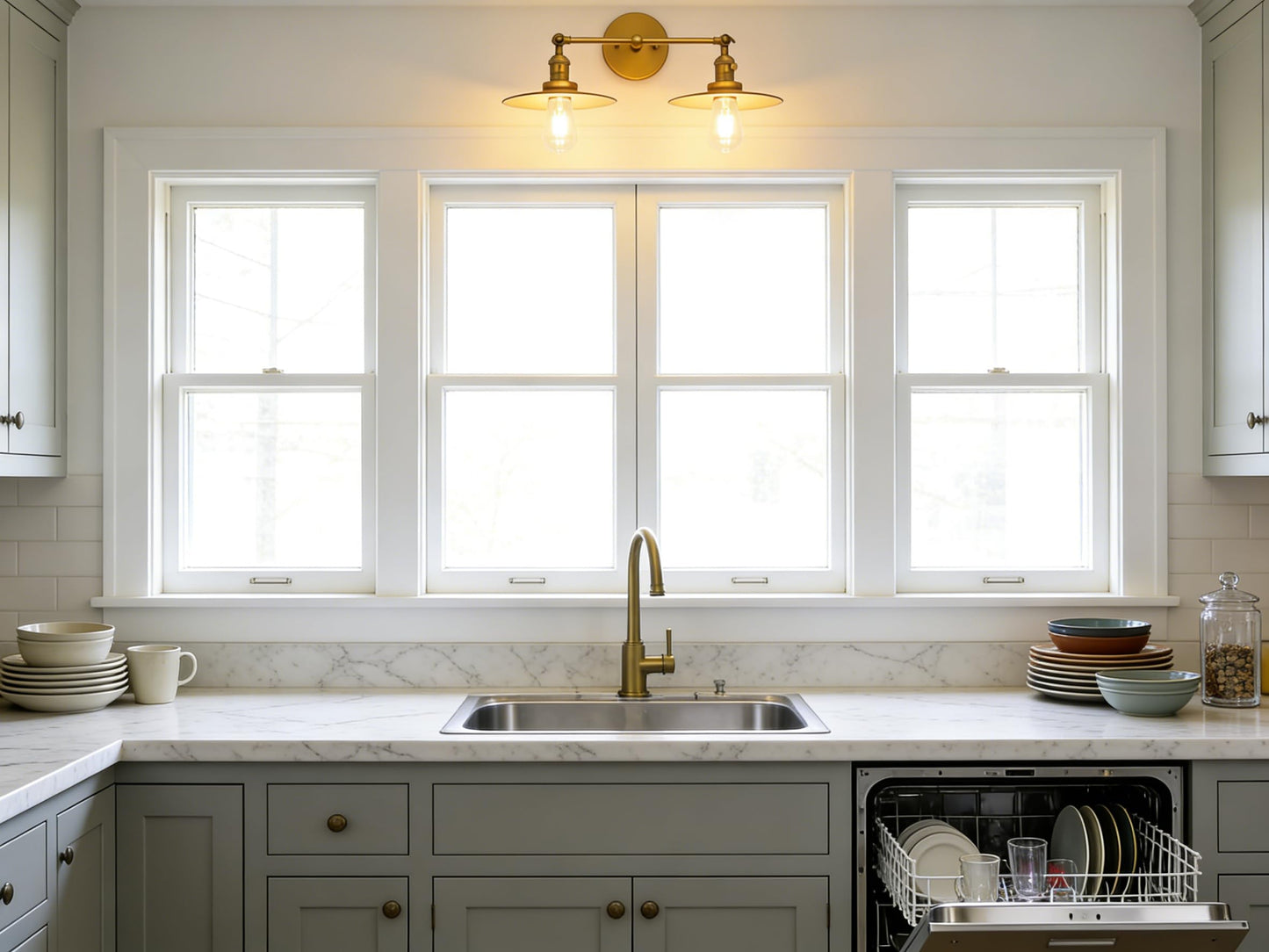 Phansthy 2 Lights Wall Sconce Antique Finished Bathroom Vanity Light with Switch and Dual 7.87 Inches Flat Metal Lampshade (Antique)