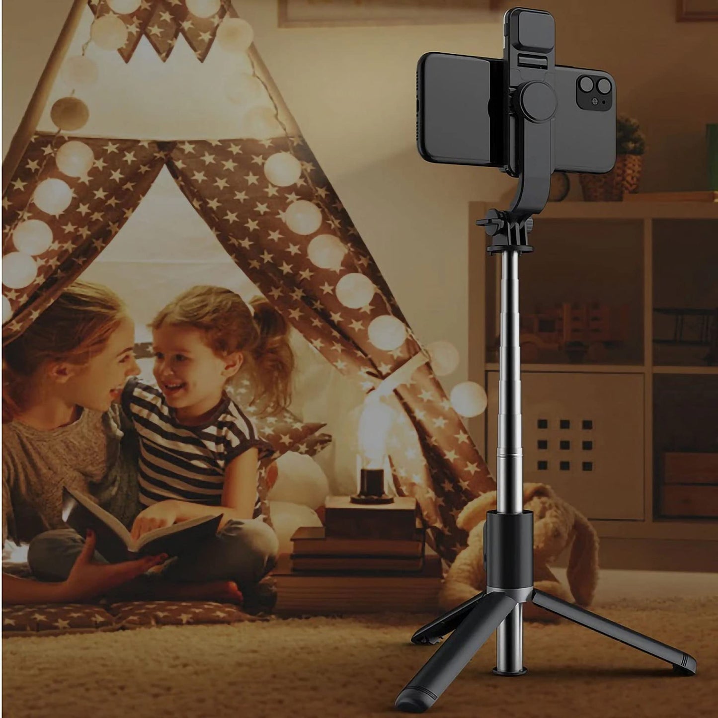 Anvirtue 6 in 1 Wireless Selfie Stick Wireless Foldable Mini Tripod with Fill Light Shutter Remote Control for iOS Android (Black)