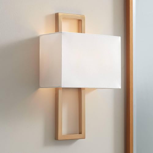 Possini Euro Design Modena Modern Wall Light Sconce French Brass Hardwired 9 1/2" Wide Fixture Shimmery Silvery Open Rectangular Shade Bedroom