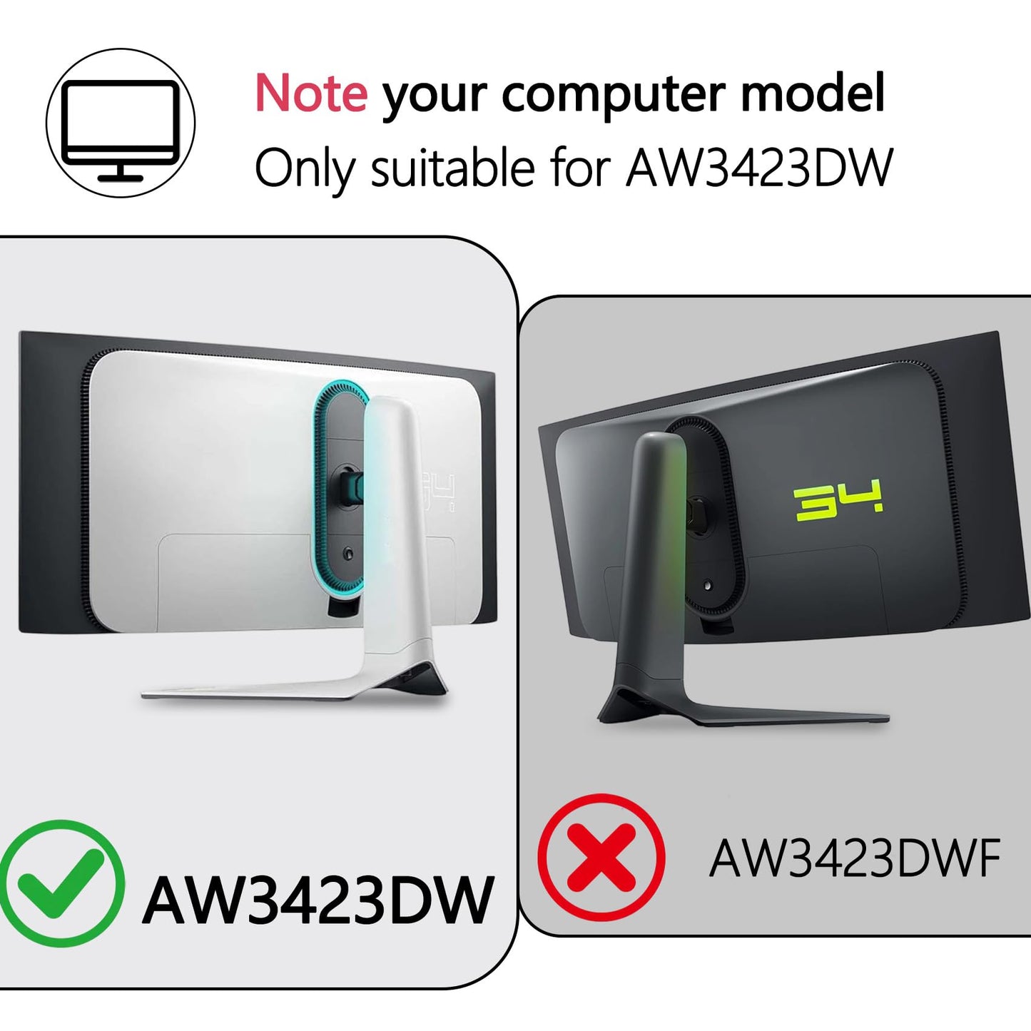 AW3423DW VESA Adapter Compatible with Alienware 34" Curved QD-OLED Gaming Monitors (Fits AW3423DW)-75x75 to 100x100 VESA Mount Adapter Bracket