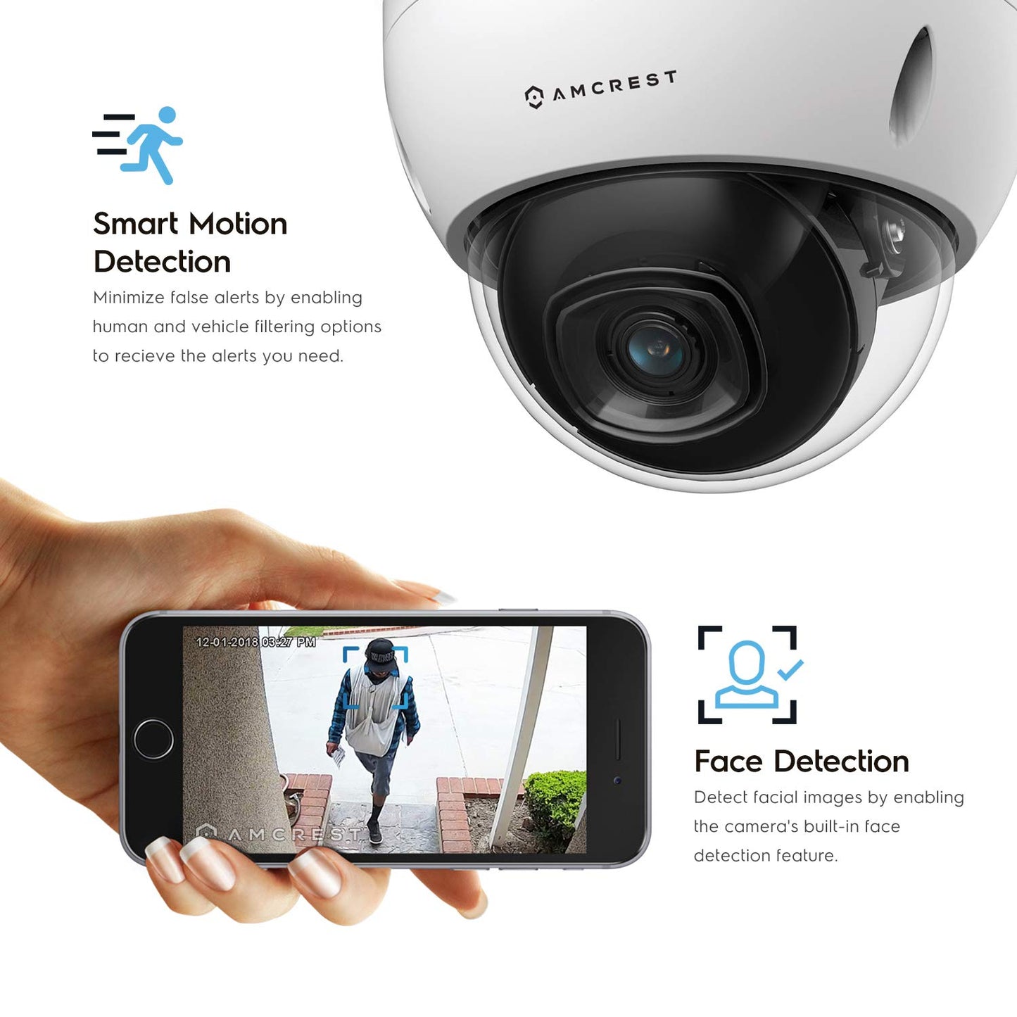 Amcrest UltraHD 4K (8MP) AI Outdoor Security POE IP Camera, 4K @30fps, Face Detection, Human & Vehicle Detection, IK10 Vandal Resistant Dome, MicroSD
