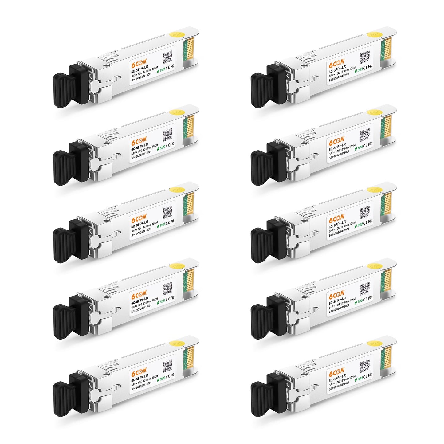 10Pack 10GBase-LR SFP+ Transceiver, 10G Dual LC Single Mode Module for Cisco SFP-10G-LR, Meraki MA-SFP-10GB-LR, Ubiquiti UF-SM-10G, Mikrotik, D-Link