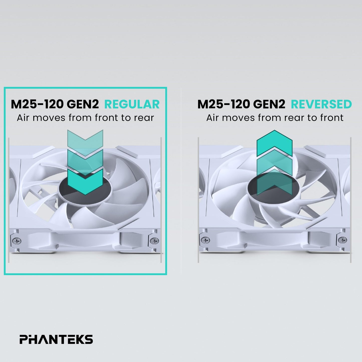 Phanteks M25-120 Gen2, 120mm ARGB High Performance Cooling Fans, Daisy-Chain Unified Fan Frame, Infinity Mirror hub, Single Cable Connection, White