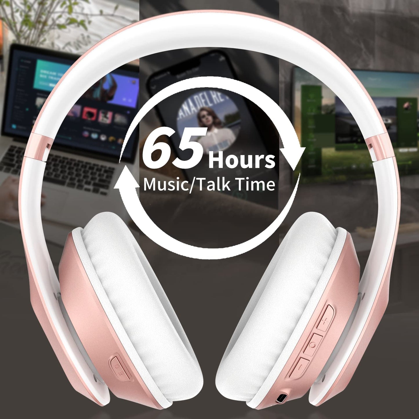 Glynzak Wireless Bluetooth Headphones Over Ear 65H Playtime HiFi Stereo Headset with Microphone and 6EQ Modes Foldable Bluetooth V5.3 Headphones…