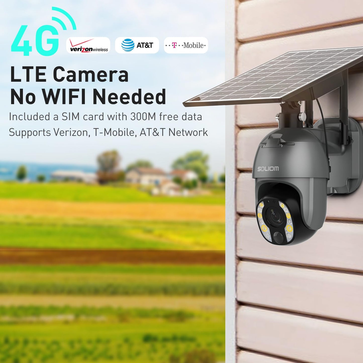SOLIOM 5MP Security Camera Outdoor with 10X Optical Zoom, 4G LTE Cellular Security Cameras for Home Security with Battery & Solar Powered, Human