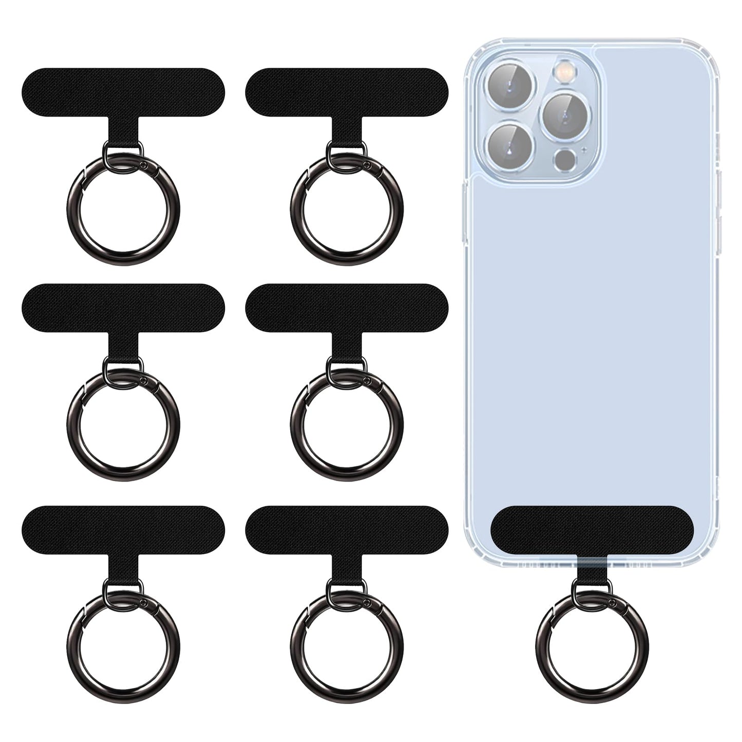 Lousrnman Universal Phone Tether Tab, 6 PCS Cell Phone Lanyard Tether with Metal Finger Spring Rings, Phone Strap Patch Replacement Part for All Full