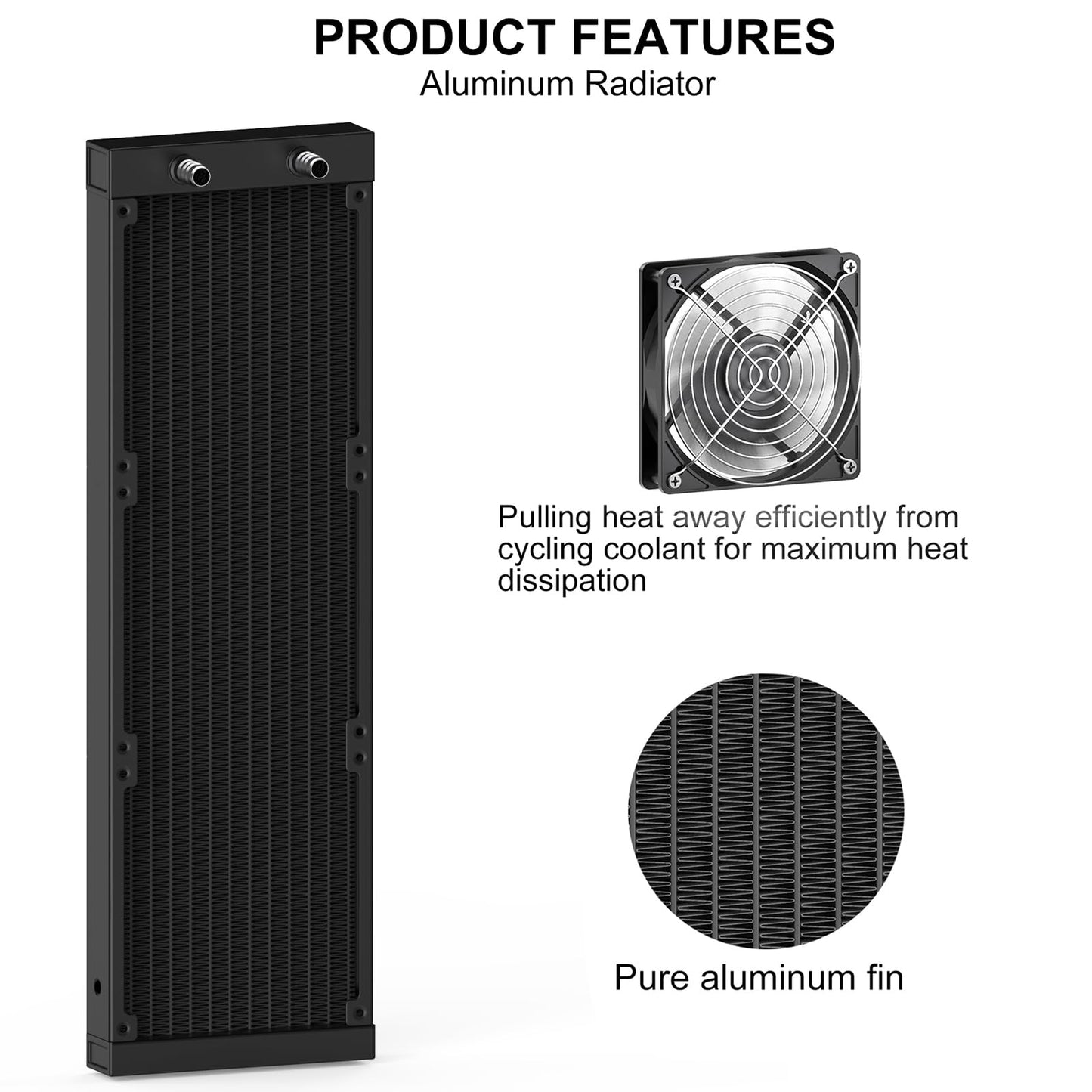 Clyxgs Water Cooling Radiator, 12 Pipe Aluminum Heat Exchanger Radiator with Fan for PC CPU Computer Water Cool System DC12V 360mm Black