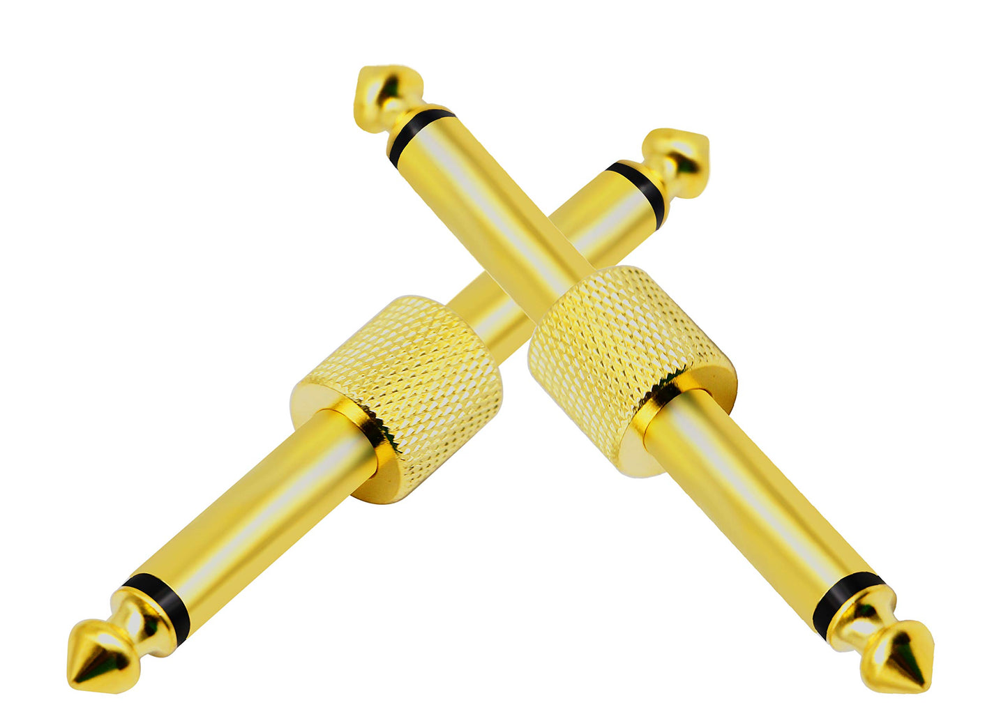zdyCGTime 2-Pole 6.35mm 1/4" Audio Mono Male to Male Pedal Coupler Guitar Effects Pedal to Pedal Connector (Gold-2 Pack)(2-Pole)