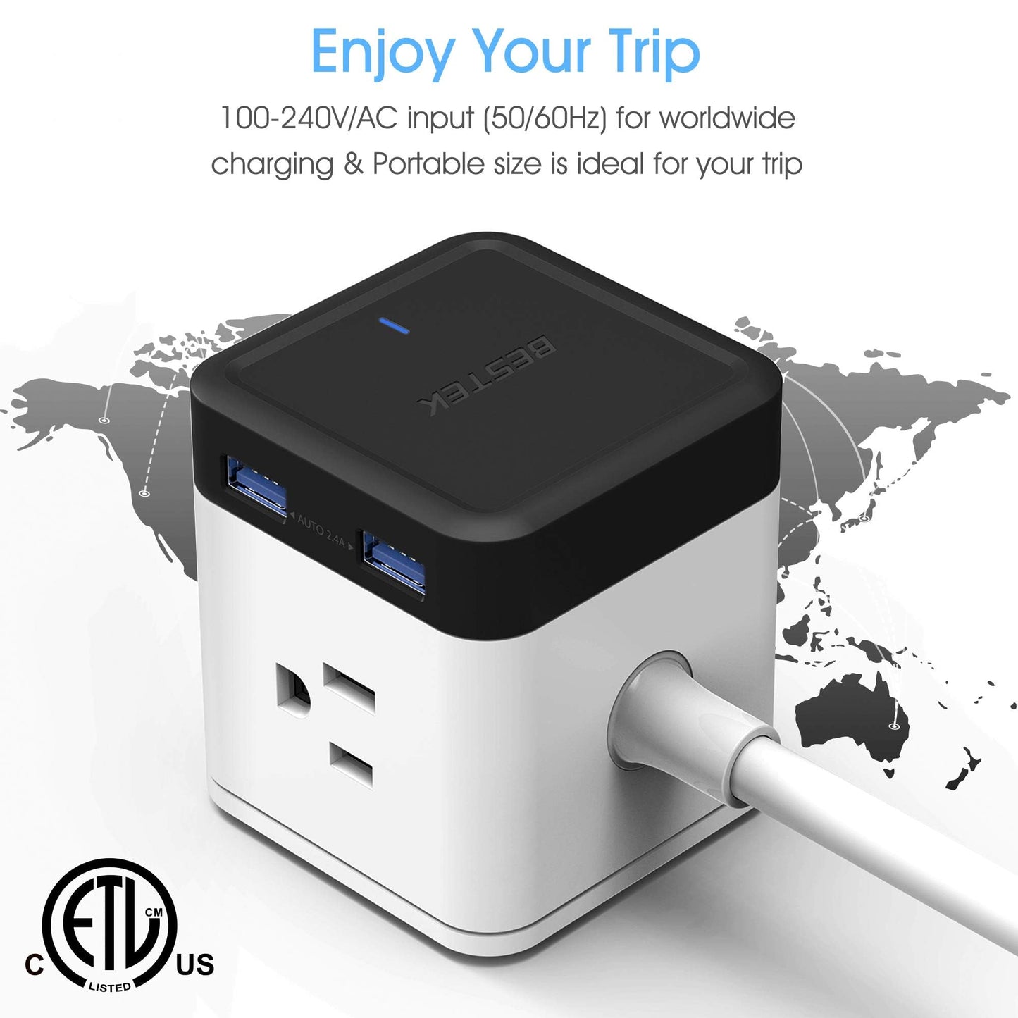 BESTEK Power Strip with USB, Multiple Plug with 3 Outlets 4 USB, 5 ft Extension Cord,Flat Plug Surge Protector Tower,Power Delivery Charging for Dorm