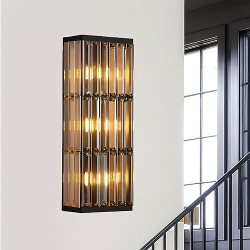 RONGHUAFUGUI Rustic Black Wall Sconce with Glass Vintage Antique Wall Light Fixture Retro Farmhouse Mid Centry Wall Sconce for Bedroom, Living Room