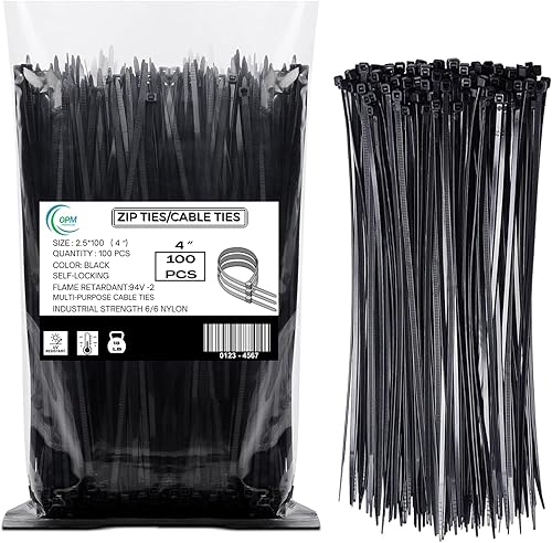 4 Inch Nylon Cable Ties Heavy Duty 18LB | 100 Pack Black Zip Ties UV Resistant | Self-Locking GripLock Wire Ties for Electrical, Automotive, Garden
