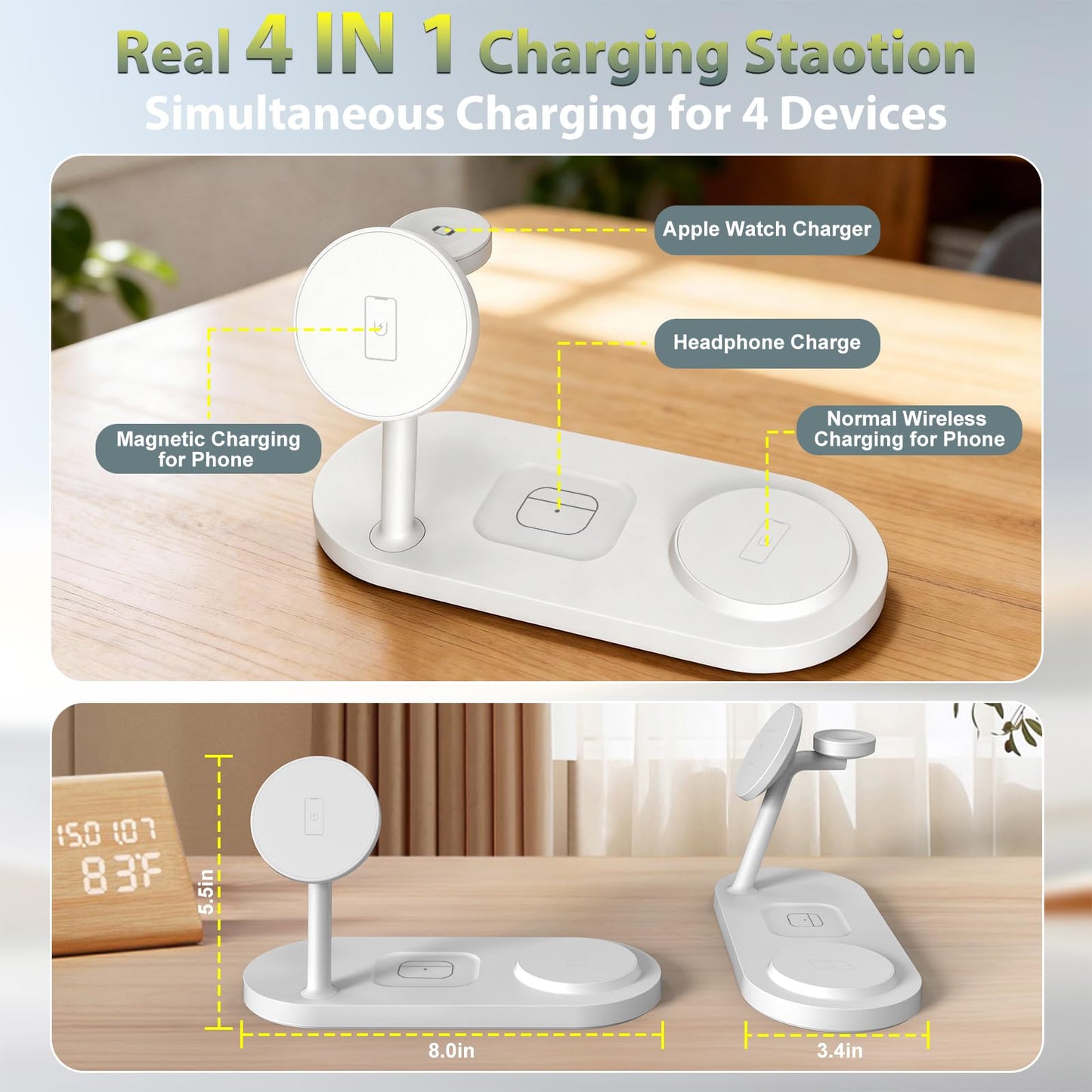 Dual Magnetic Phone Wireless Charger, 30W 4 in 1 Charging Station for Apple Devices, Charging Stand for iPhone 17/16/15/14/13/12 Series, Support