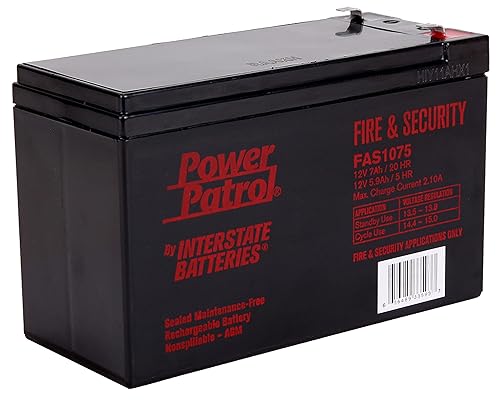 Interstate Batteries 12V 7Ah Fire & Security Battery (F1 Terminal) SLA AGM VRLA Power Patrol Rechargeable Replacement for Fire Alarms, Security…