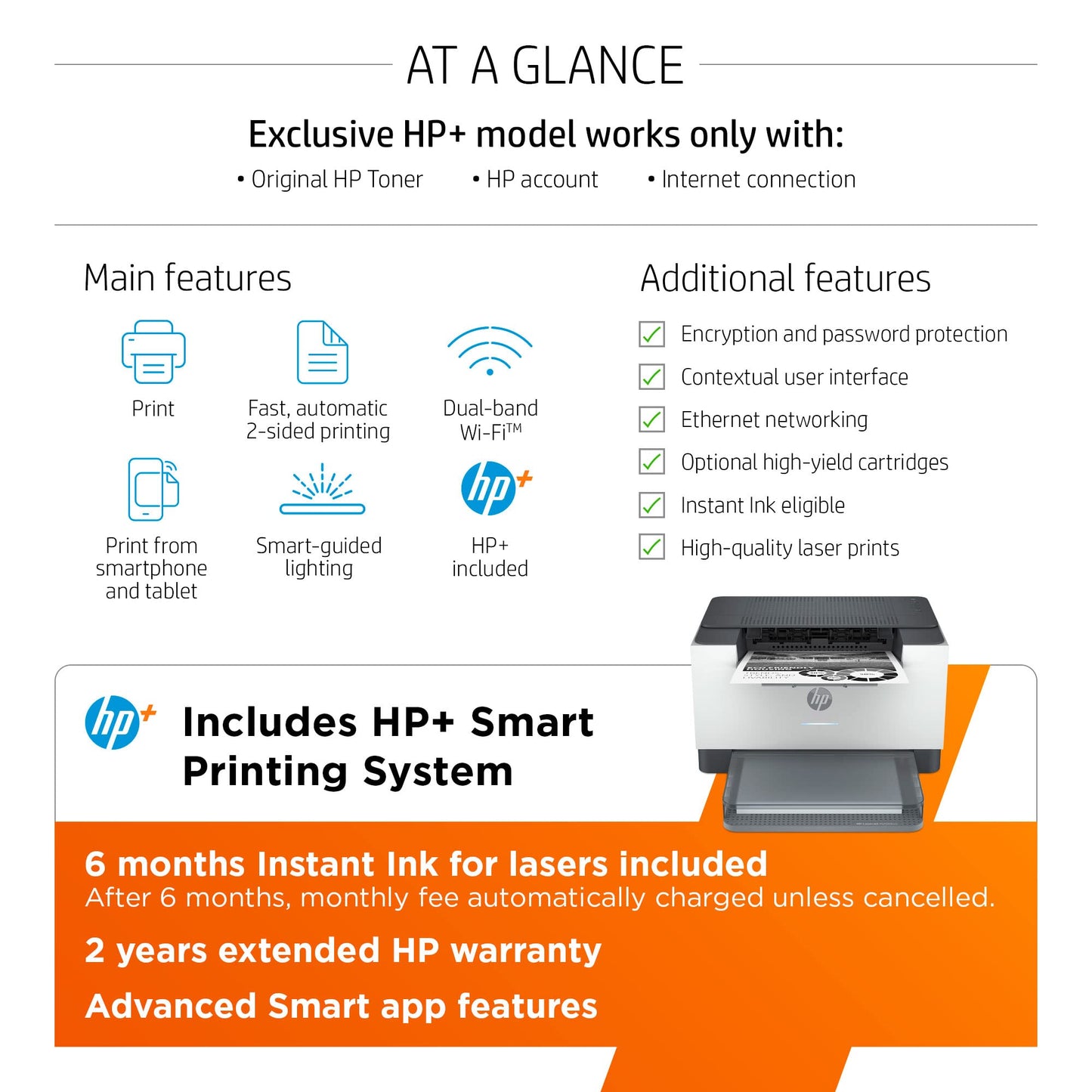 HP LaserJet M209dwe Wireless Monochrome Printer with built-in Ethernet & fast 2-sided printing, HP+ and bonus 6 months Instant Ink (6GW62E)