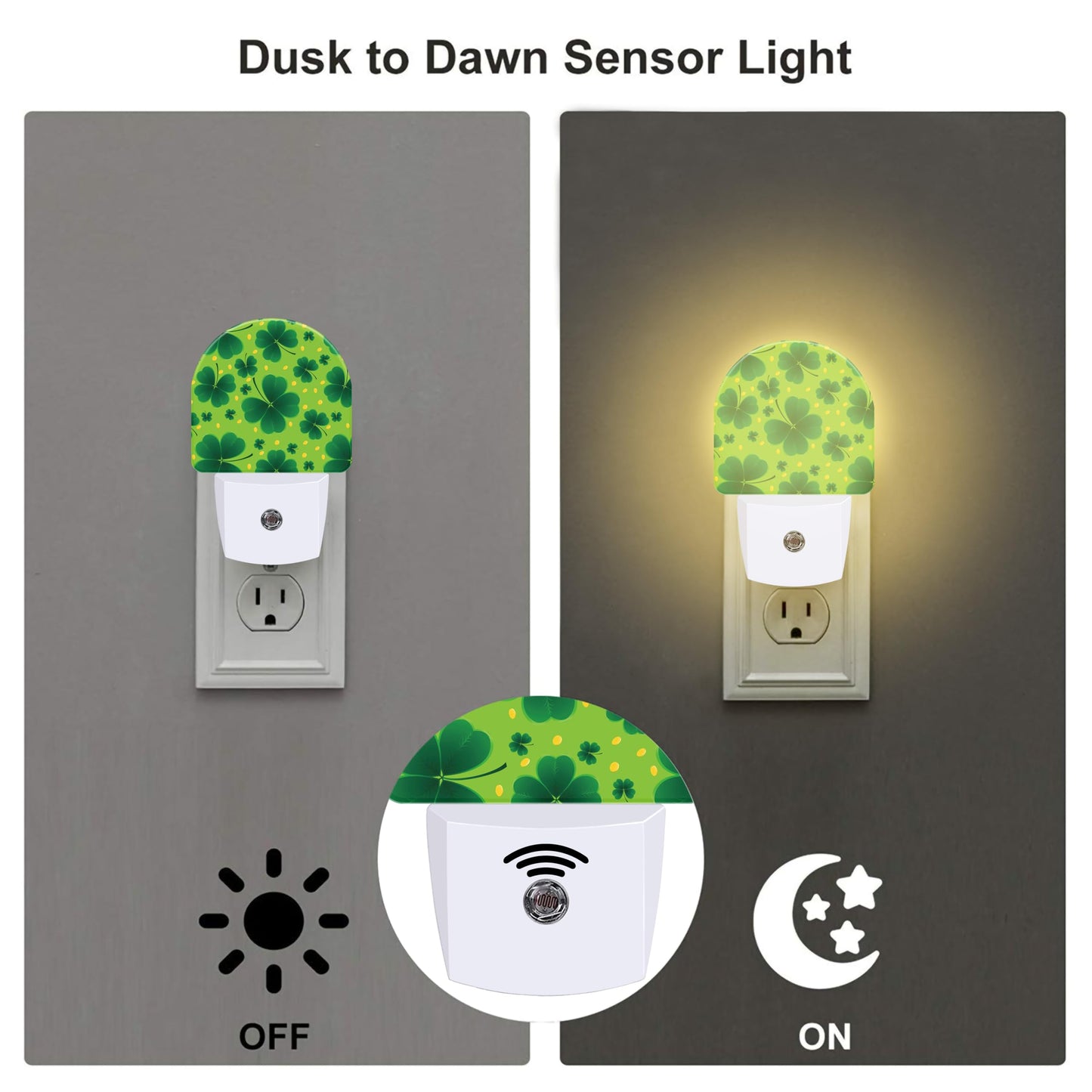 VURQLHE Saint Patricks Day Clover Night Light for Kids,St. Patrick's Day Shamrock Plug in Night Light with Dusk to Dawn Sensor, 0.5w Energy Saving
