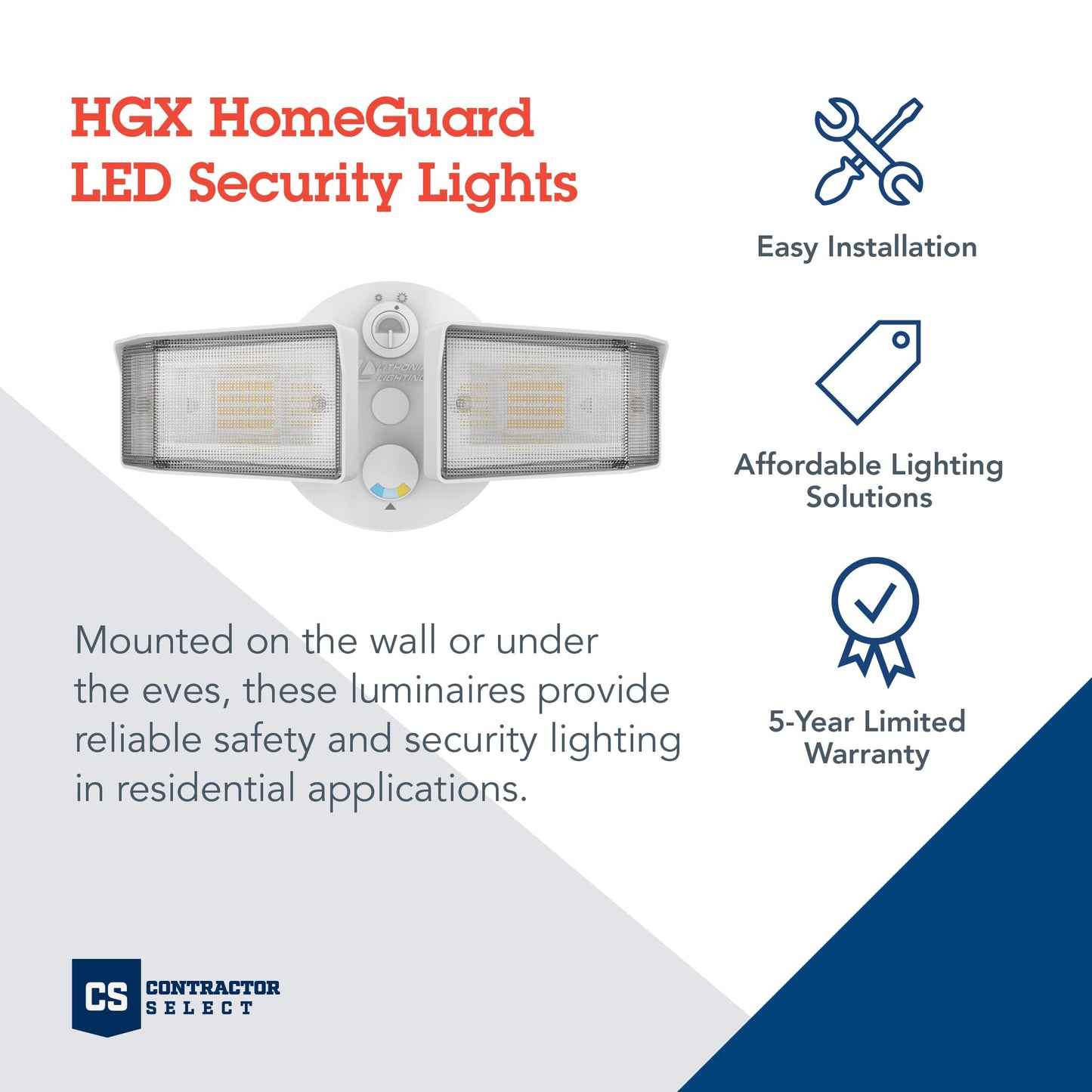 Lithonia Lighting HomeGuard 2-Light LED Outdoor Flood Lights, Outdoor LED Lights, Dusk to Dawn Sensor, Adjustable Lumens, Selectable Color, Square