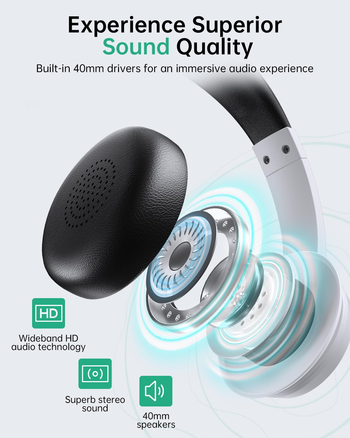 AOC Wireless Headset with Mic for Work, AI Noise Cancelling, Bluetooth