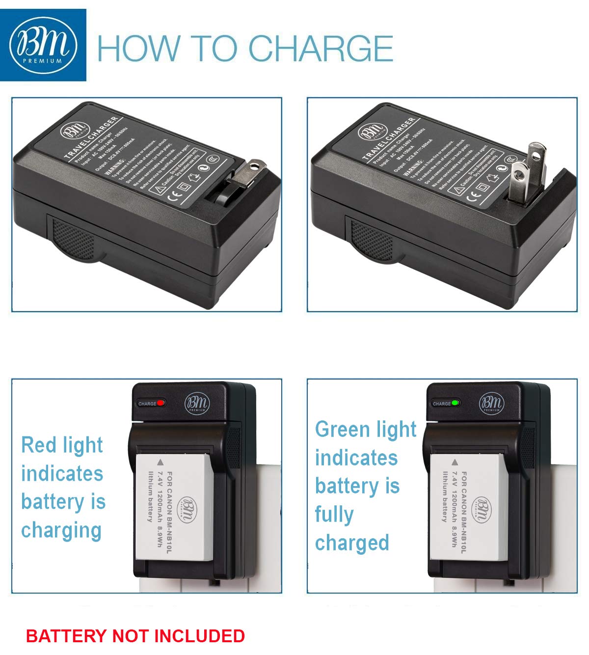 BM Premium NB10L Battery Charger for Canon PowerShot G15, G16, G1 X, G3-X, SX40 HS, SX50 HS, SX60 HS Digital Camera (CB-2LC Replacement)