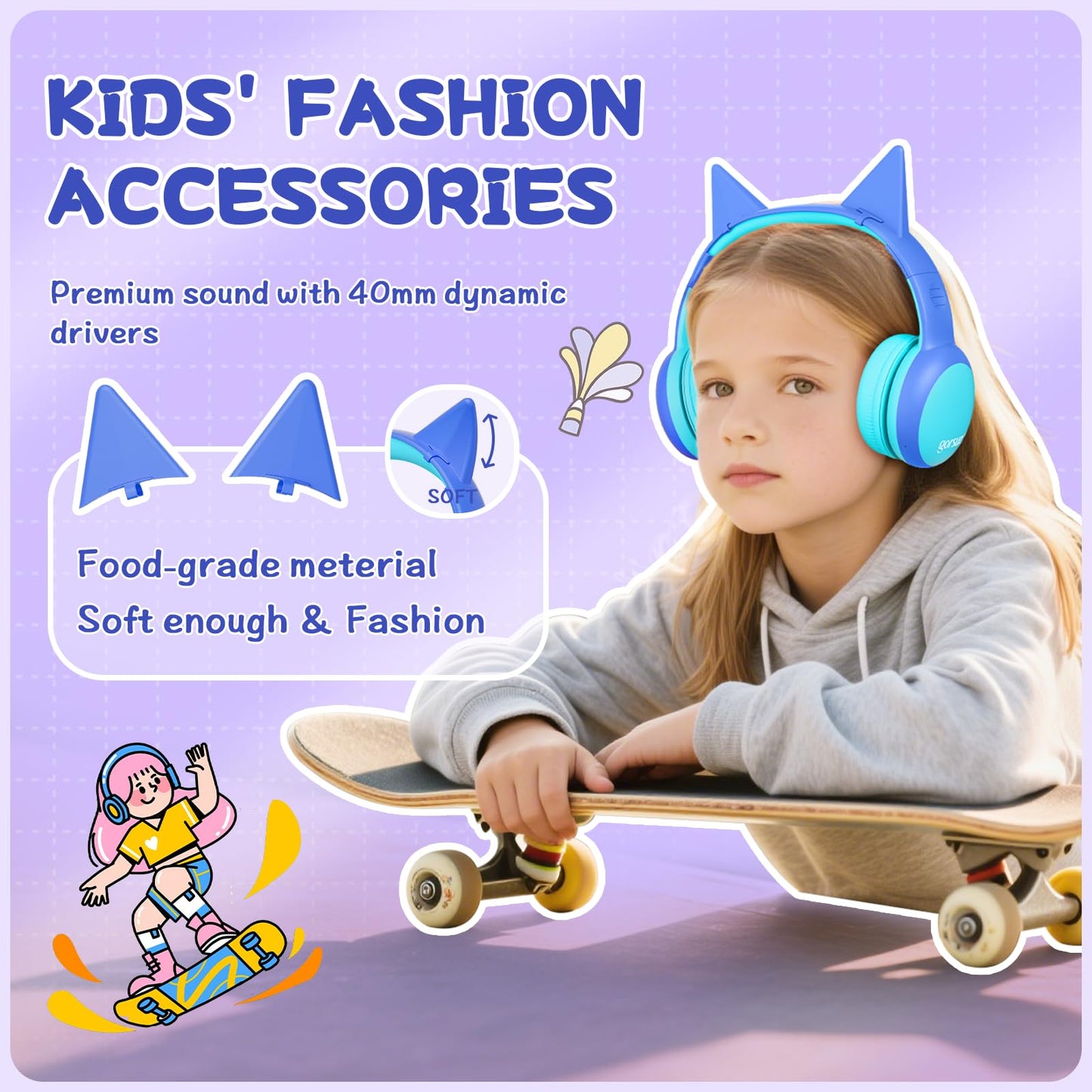 gorsun Kids Bluetooth Headphones, Over-Ear Toddler Headphones with Microphone, 85dB/94dB Volume Limited, 68H Playtime, Bluetooth 6.0, Portable Kids…