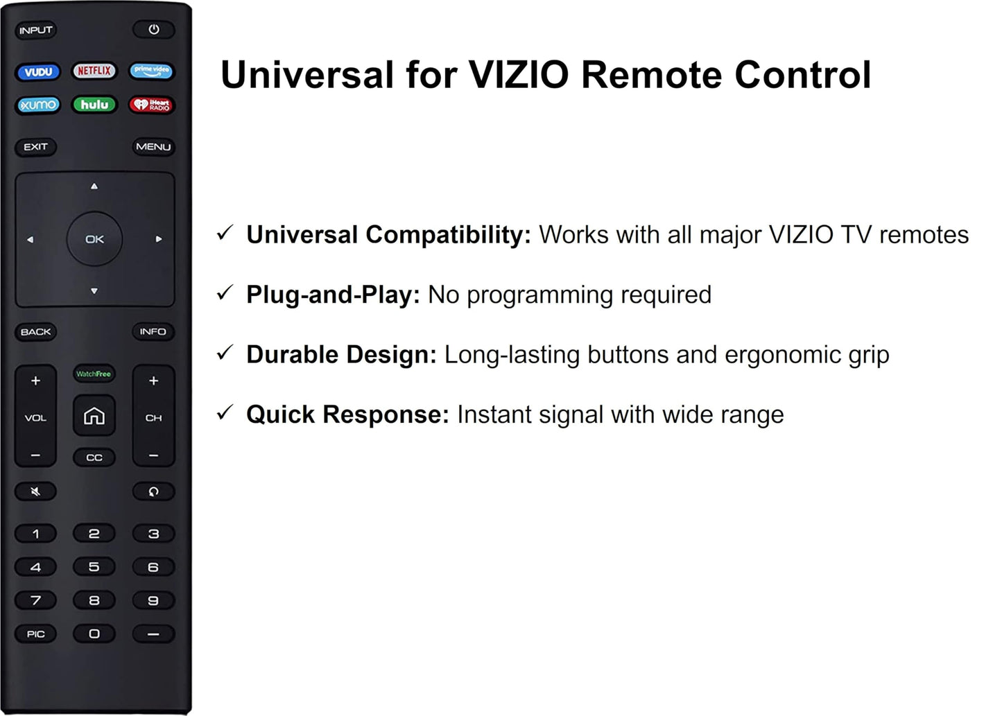 XRT136 Watchfree Remote Control Replacement for All VIZIO LED LCD HD 4K UHD HDR Smart TV