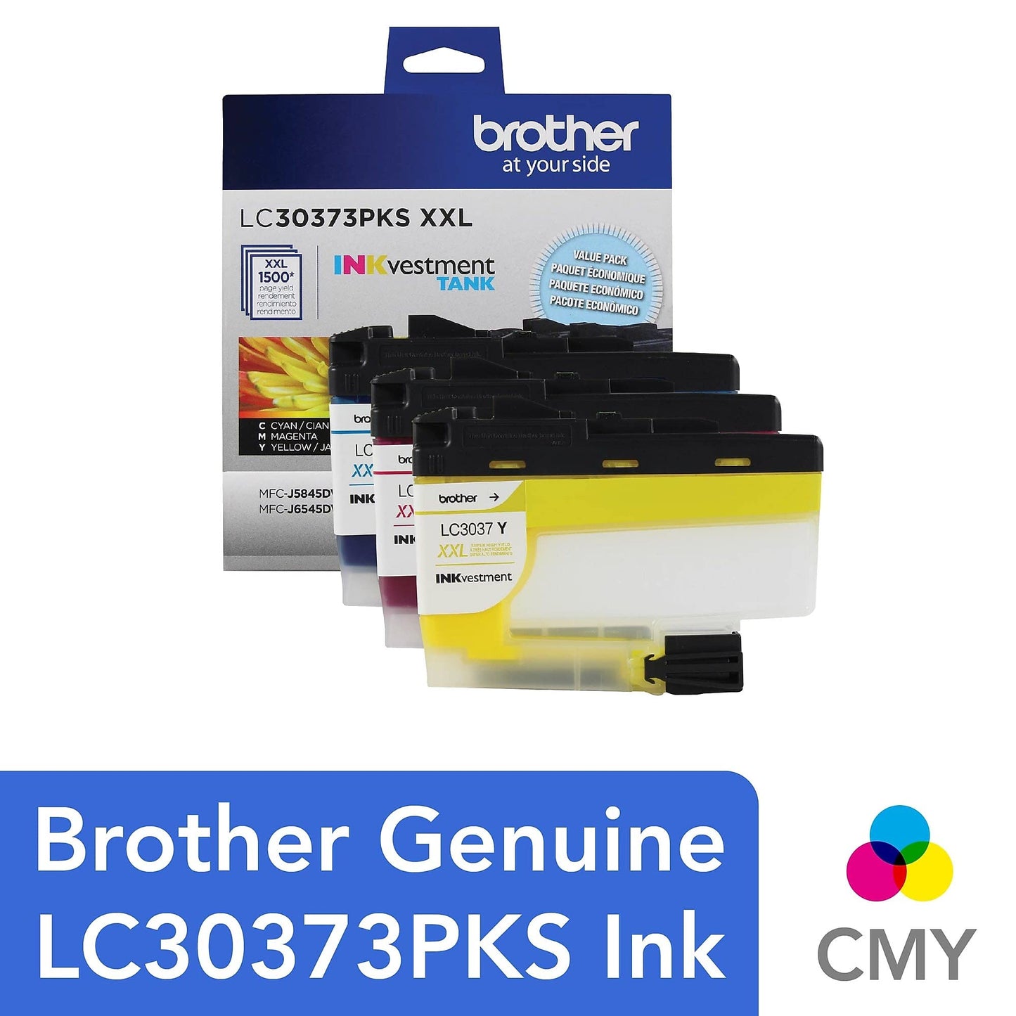 Brother Genuine LC30373PKS, 3-Pack Super High-Yield Color INKvestment Tank Ink Cartridges, Includes 1 Cartridge Each of Cyan, Magenta and Yellow Ink