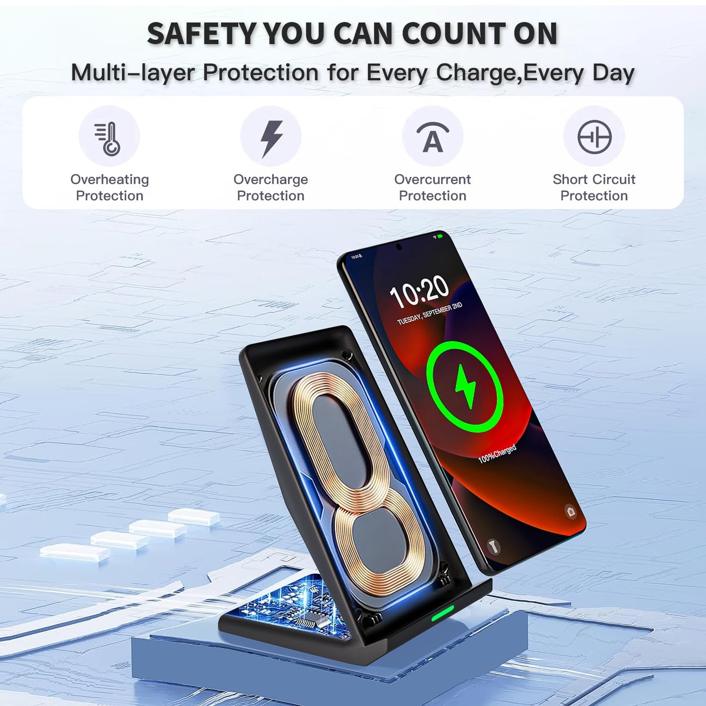 Wireless Charger Station,15W Desk Wireless Charging Stand 20W USB C Adapter for Apple iPhone 17 Pro/17/17/Air/16 Pro/16E/16 Plus/15/14/13,Samsung