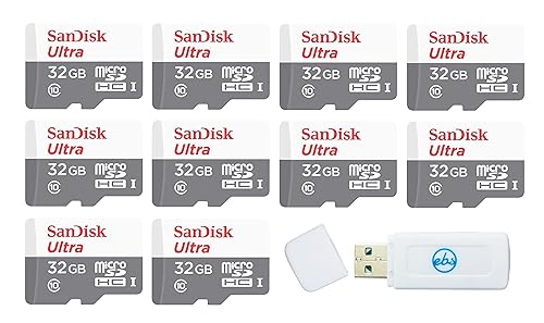 Sandisk 32GB Micro SDHC Ultra (10 Pack) MicroSD TF Flash Memory Card High Speed Class 10 (SDSQUNR-032G-GN3MN) Bundle with (1) Everything But Stromboli