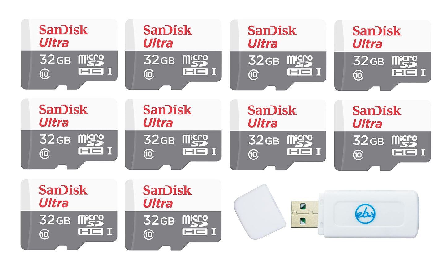 Sandisk 32GB Micro SDHC Ultra (10 Pack) MicroSD TF Flash Memory Card High Speed Class 10 (SDSQUNR-032G-GN3MN) Bundle with (1) Everything But Stromboli