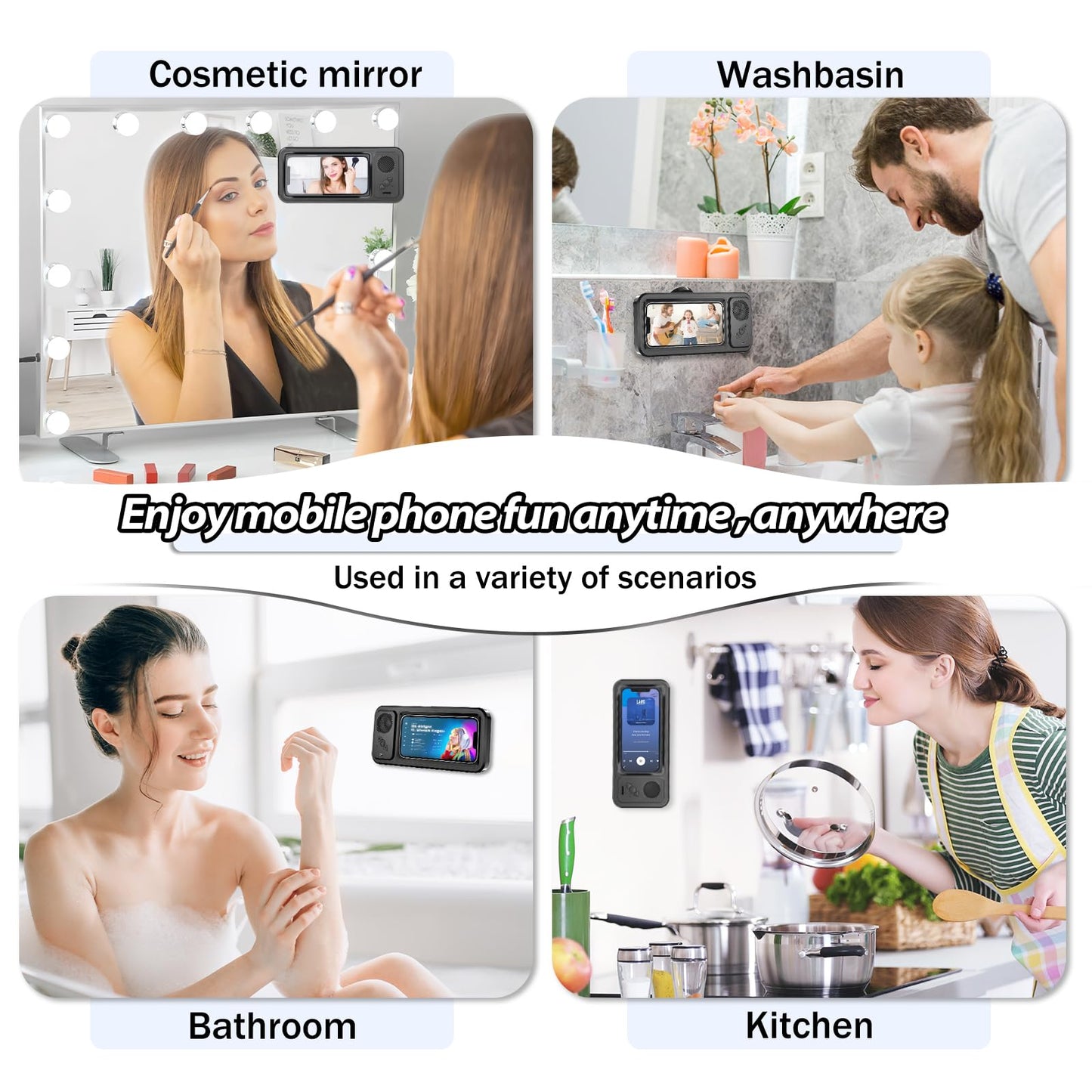 Shower Phone Holder with Wireless Bluetooth Speaker,2026 New Waterproof 480 Rotation Viewable Shower Phone Case Speaker for Any Phone, Wall Mounted