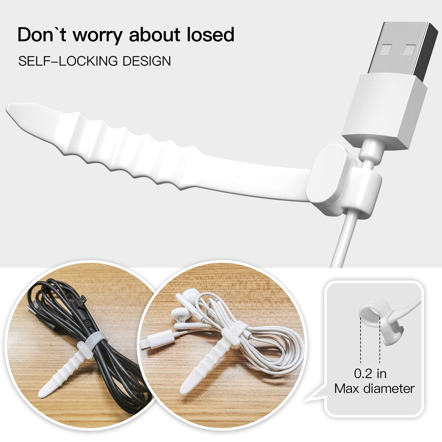 CDLV 40pcs Reusable Silicone Cable Ties, 4.5 inch Zip Ties for Wire Management, Elastic Cable Organizer, White, Black, Purple, Pink, Light Blue