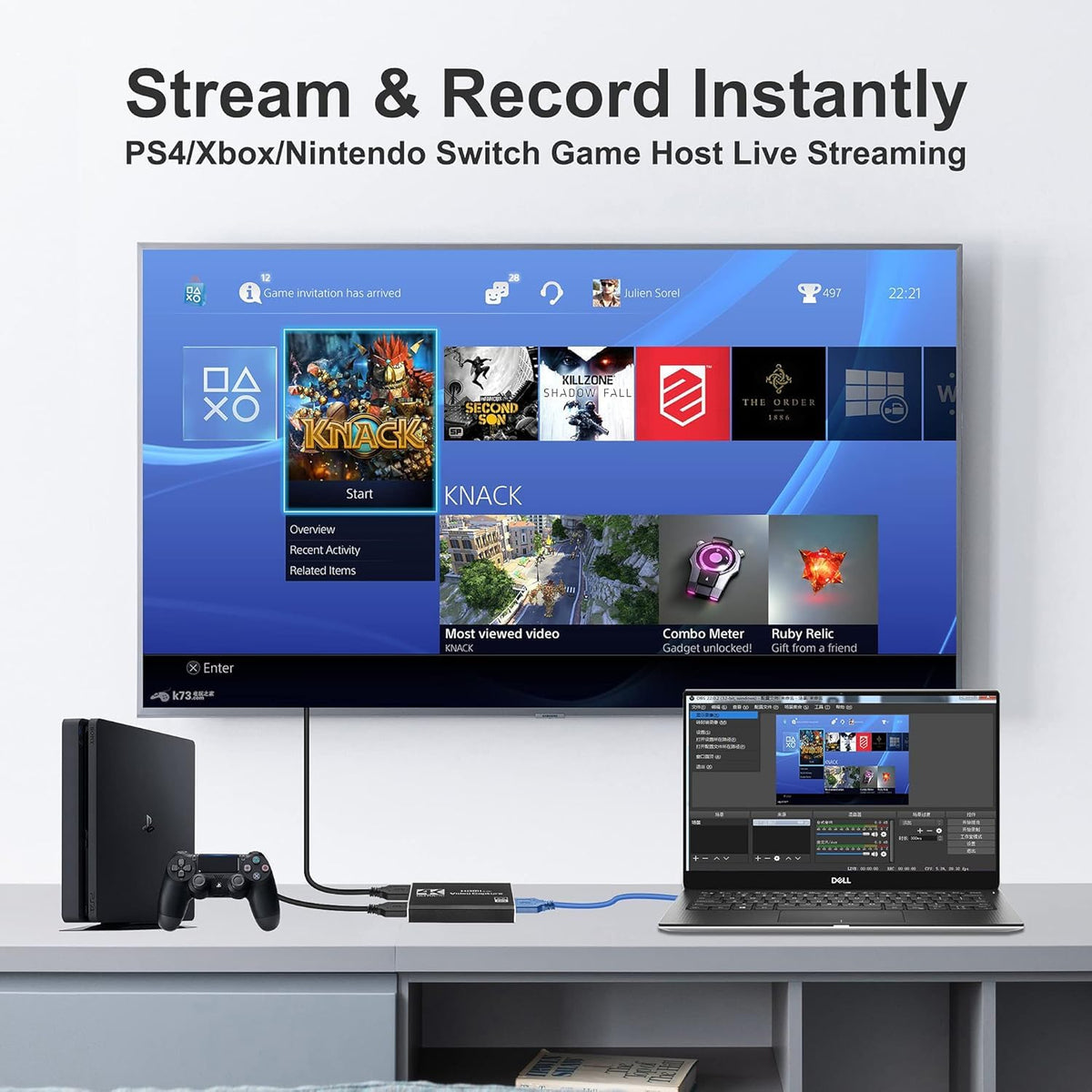 Capture Card 4K HDMI Video Streaming to USB 3.0 1080P 60FPS Capture Device