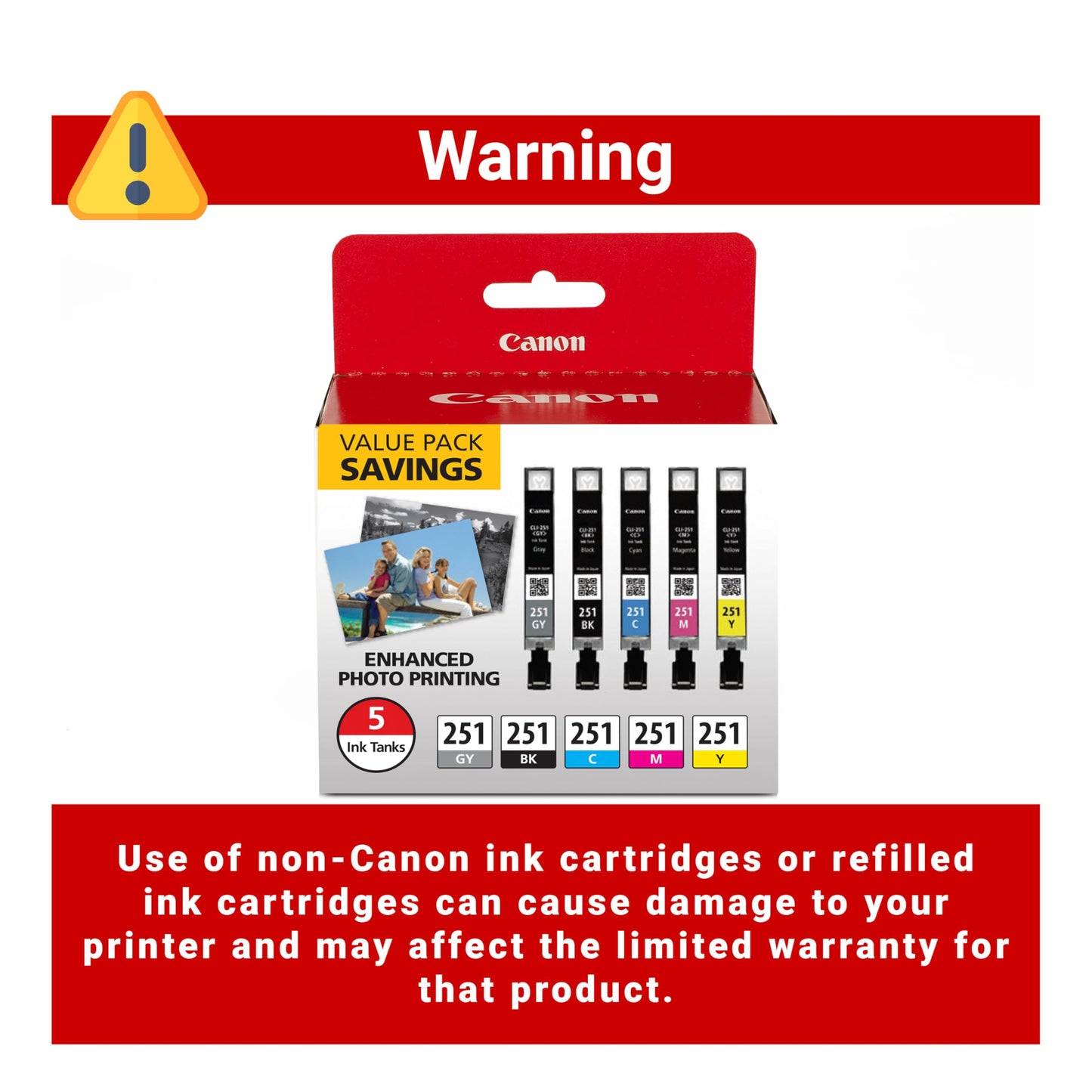 Canon CLI-251 Genuine 5 Color Value Pack, Compatible with MG7520, MG5620, and MG6620 Printers