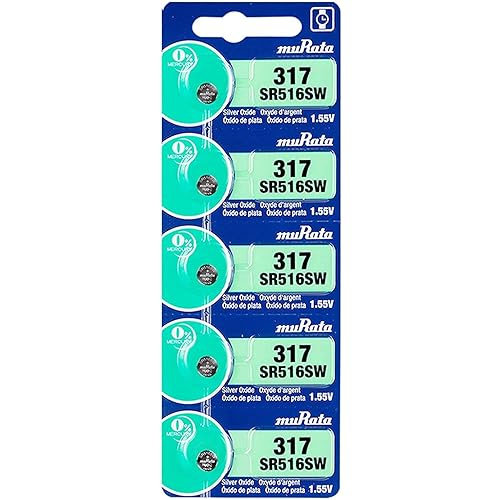 Murata 317 Battery SR516SW 1.55V Silver Oxide Watch Button Cell (5 Batteries)
