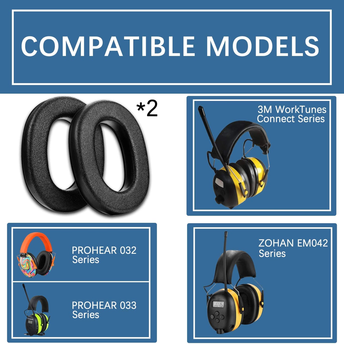 PROHEAR FEP01 Replacement Foam Ear Pads (Upgraded) for 3M WorkTunes Connect(90543, 90544, 90542, 90541,90507), ZOHAN EM042 Radio Headphone