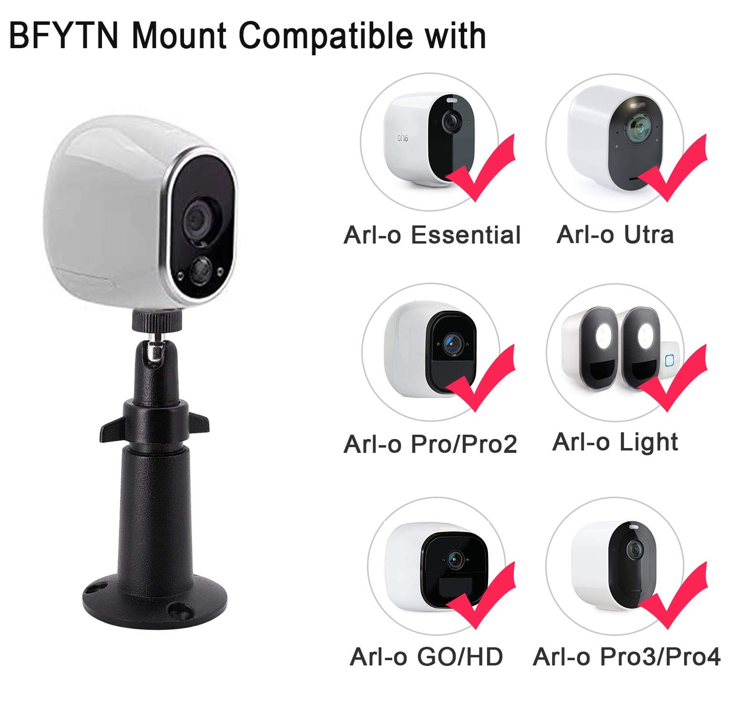 BFYTN Security Camera Wall/Ceiling Mount, Adjustable Indoor/Outdoor Mount Compatible with Arlo Pro/2/3/Ultra, & Others - Ring Stick Up Cam Battery