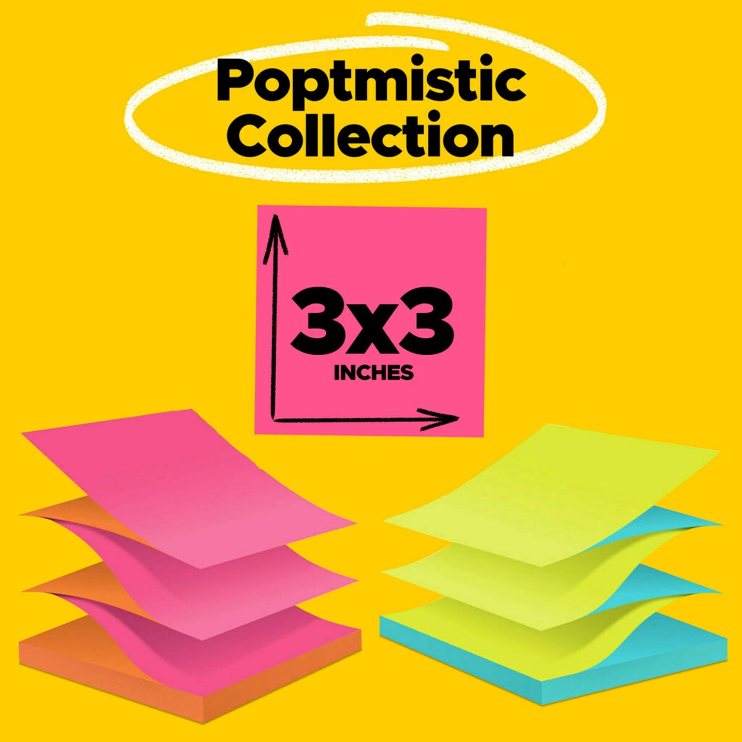 Post-it Pop-up Notes, 12 Sticky Note Pads, 3 x 3 in., School Supplies, Office Products, Accordion Sticky Notes Work with Pop-Up Note Dispenser