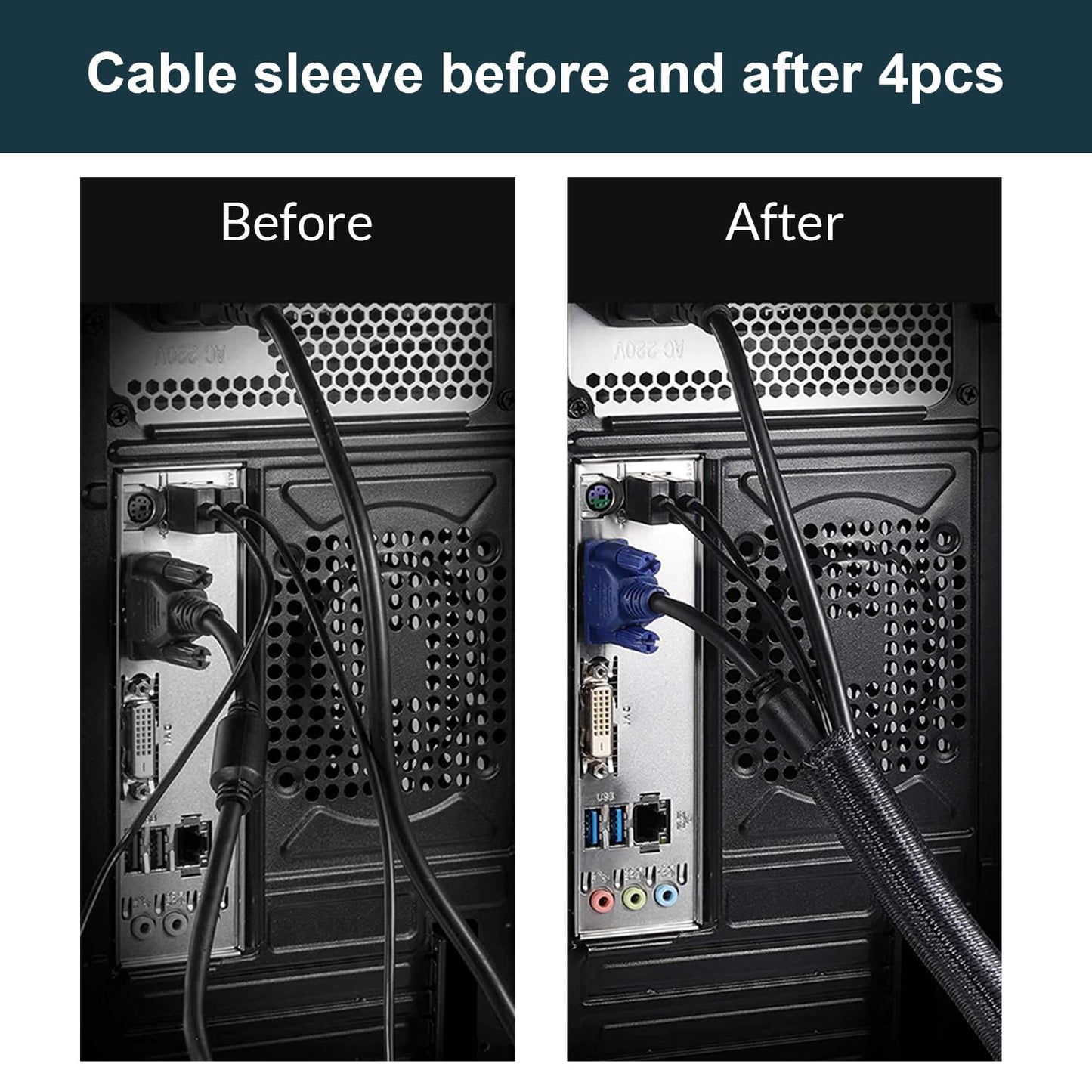 INCHOR Cable Management Kit 210 Pcs, 5 Cord Organizer for Desk, 28 Cable Clips, 100 Fastening Cable Ties, 4 Cable Sleeve Split, 10 Wire Organizers