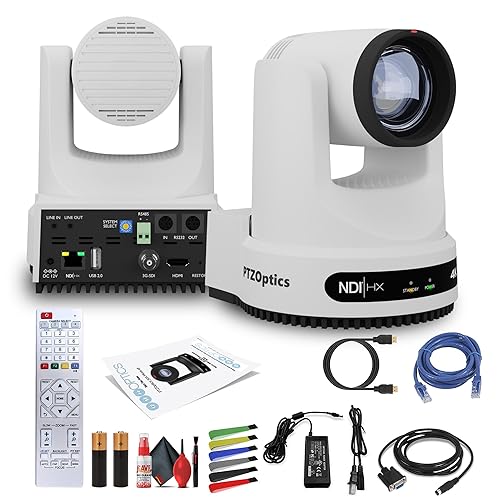 PTZOptics Move 4K SDI/HDMI/USB/IP PTZ Camera with 12x Optical Zoom (White) (PT12X-4K-WH-G3) + Lens Cleaning Kit + HDMI Cable + Ethernet Cable + Color