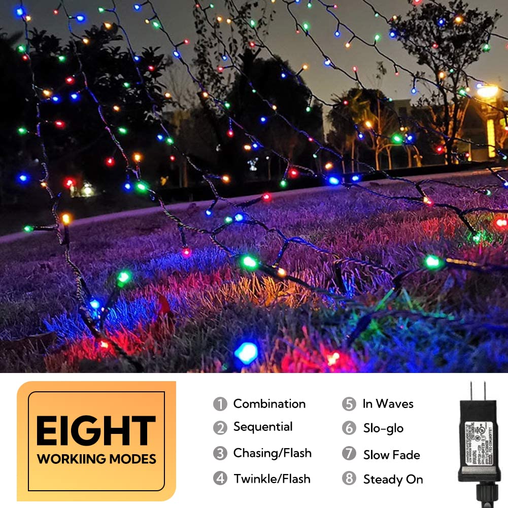MYGOTO Christmas LED String Lights 500L 165feet 8 Modes 30V Plug in String Lights Green Wire Fairy Outdoor Lights Home Garden Party Wedding Xmas Tree