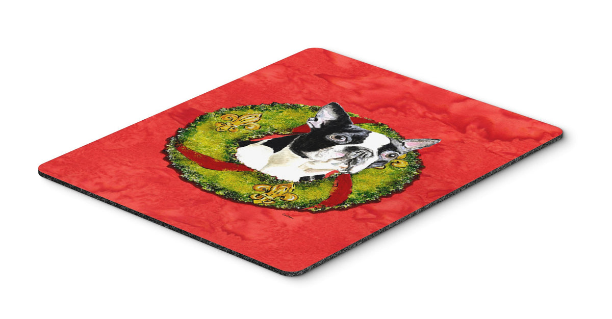 Caroline's Treasures SC9097MP Boston Terrier Christmas Wreath Mouse Pad, Hot Pad or Trivet for Home Office Gaming Working Computers Laptop Mouse