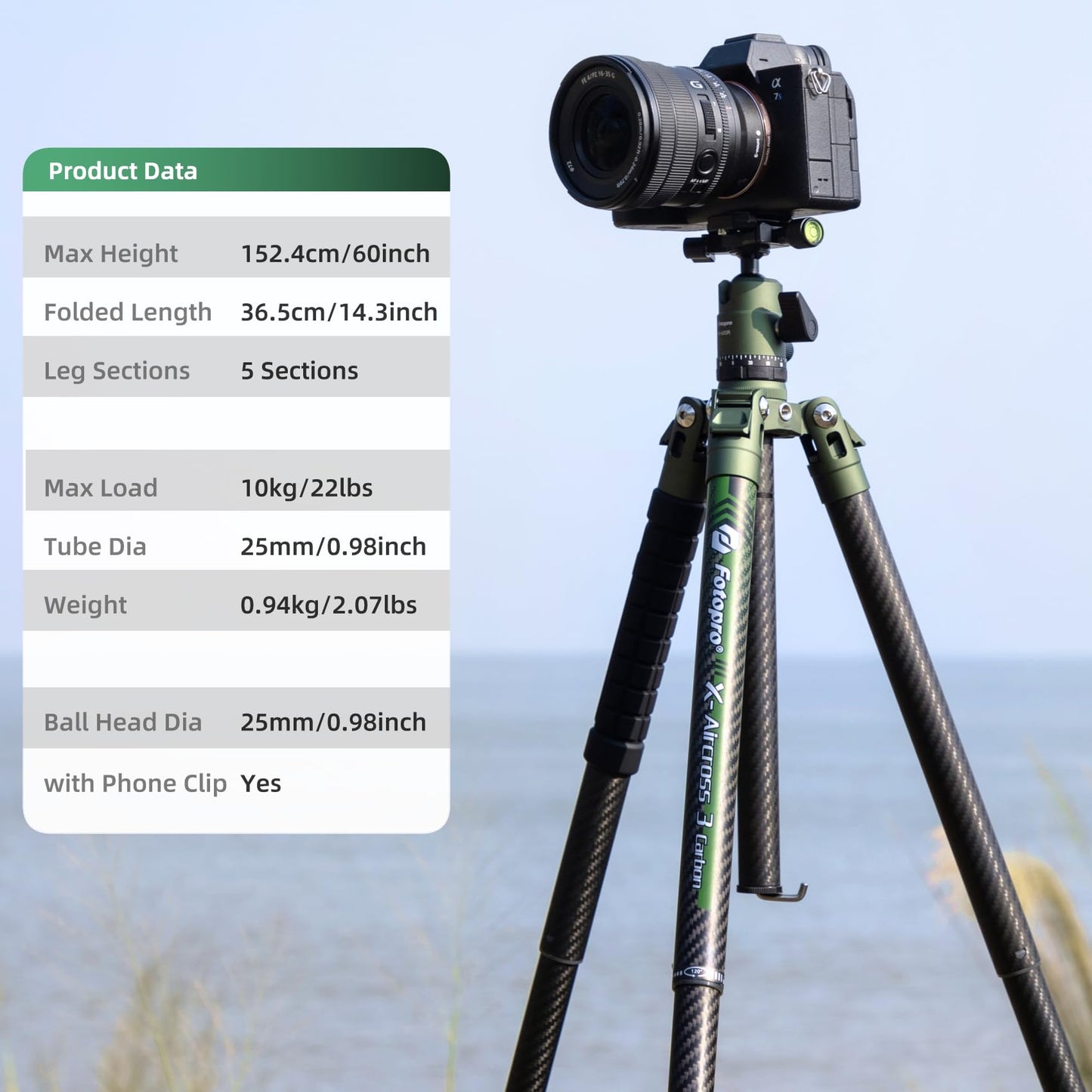 Fotopro Carbon Fiber Tripod 60 Inch 360 Degree Ball Head Quick Release Plate Lightweight Camera Tripod for Travel Tripod Folded Height Only 14.2",Max