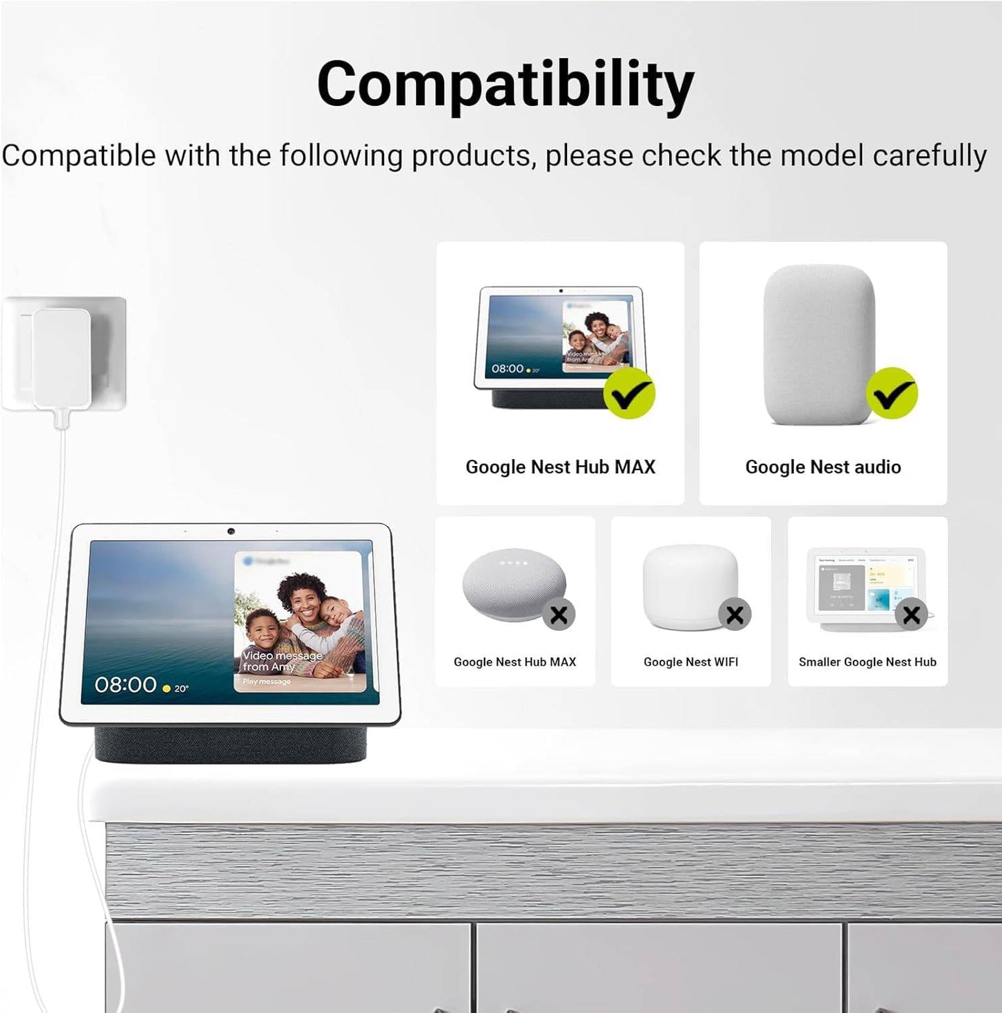 Charger Adapter Power Cord Compatible with Google Nest Hub MAX Smart Speaker Google Nest Audio, AC Adapter for 10" Smart Display Wall Charger Power…