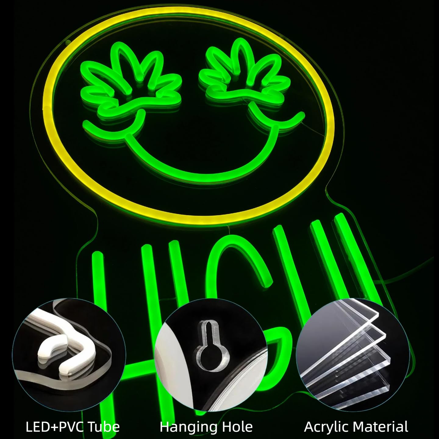 Green High Face Neon Sign for Wall Decor Green Leaf High Face Neon Light Dimmable Light Sign Wall Decor for Man Cave Bar Bedroom Shop Hotel Garage