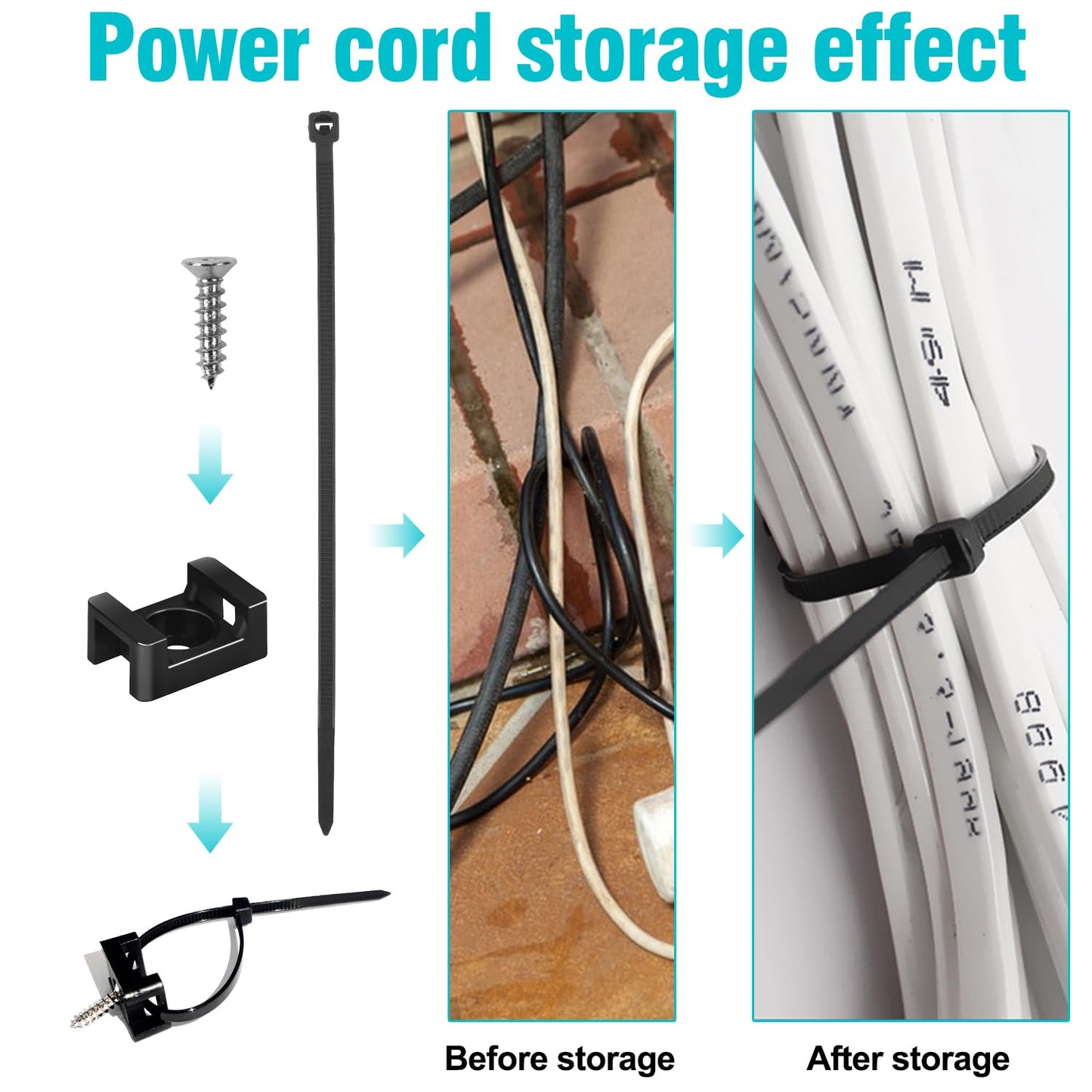 Cable Zip Tie Mounts Kit - 55 Set Wire Cable Clips Organizer Holders with 6" Cable Ties, Saddle Type Mounts Base and Tapping Screw, Black
