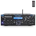 Pyle Wireless Bluetooth Power Amplifier System- 200W Dual Channel Sound Audio Stereo Receiver w/ USB, SD, AUX, MIC in w/ Echo, Radio, LCD, for Home
